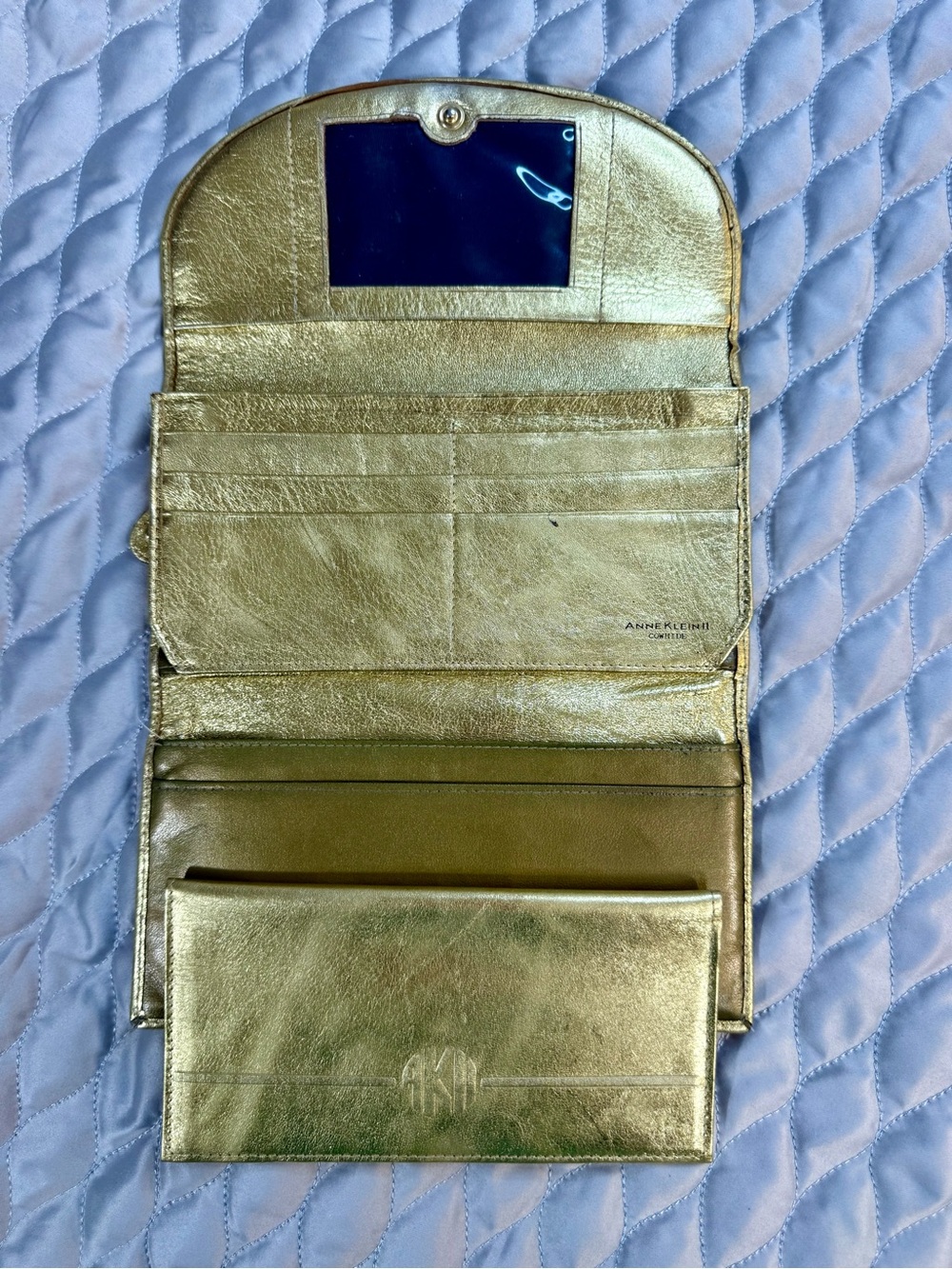 Metallic Gold Phone Wallet Case with Embossed Monogram Detail - Picture 4 of 16